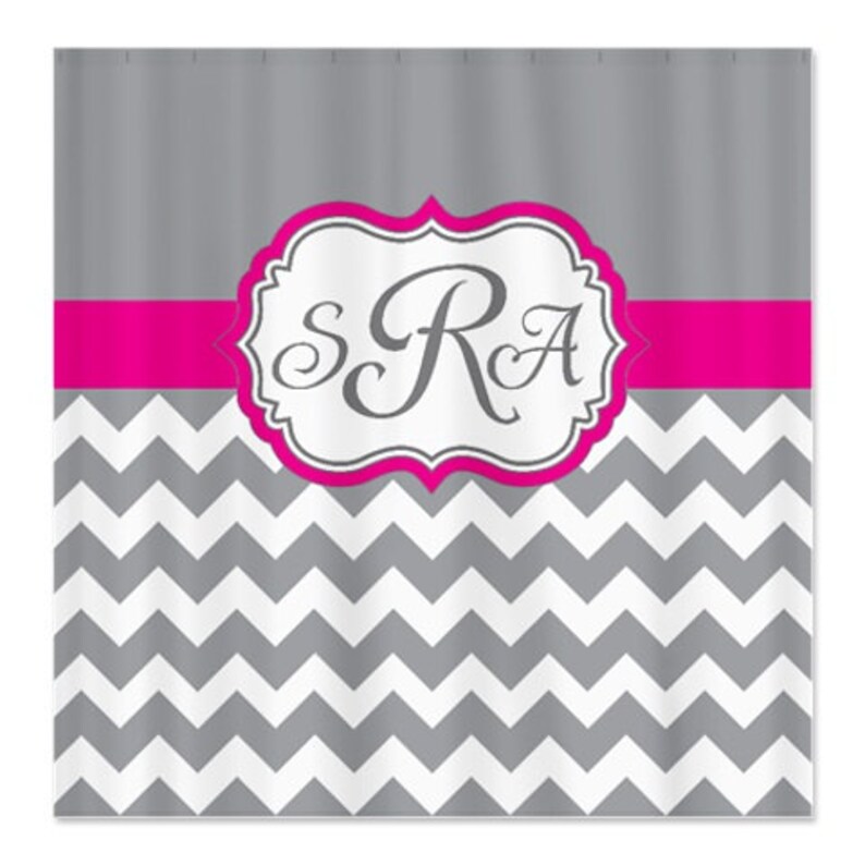 Hot Pink Grey White Chevron Shower Curtain Personalized Monogram Initials Customize With Any Colors Standard Extra Long Sizes Available