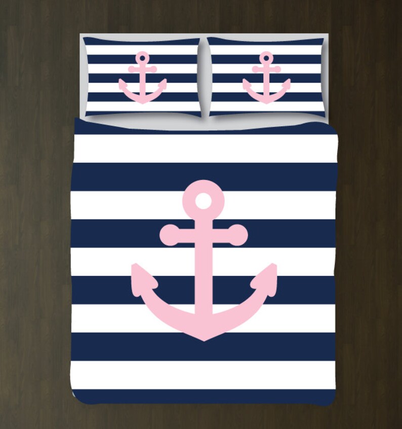 Custom Nautical Duvet Bedding Set-navy Blue-white - Etsy