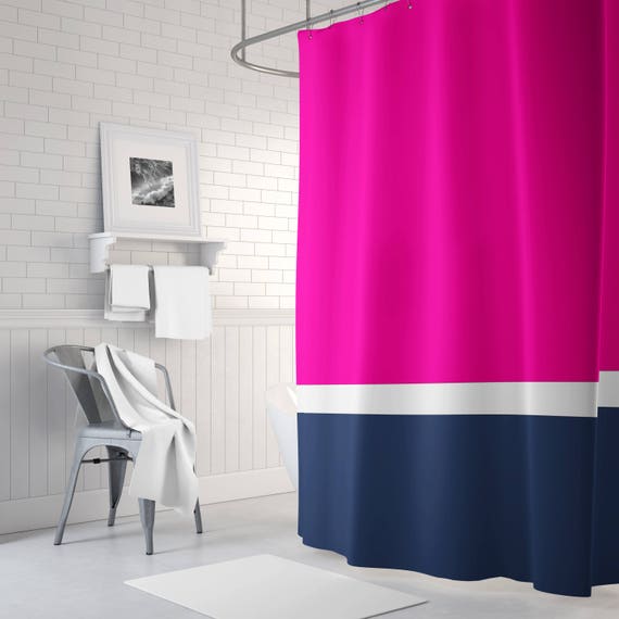 Color Block Shower Curtain Hot Pink Navy White Or Any Image 0