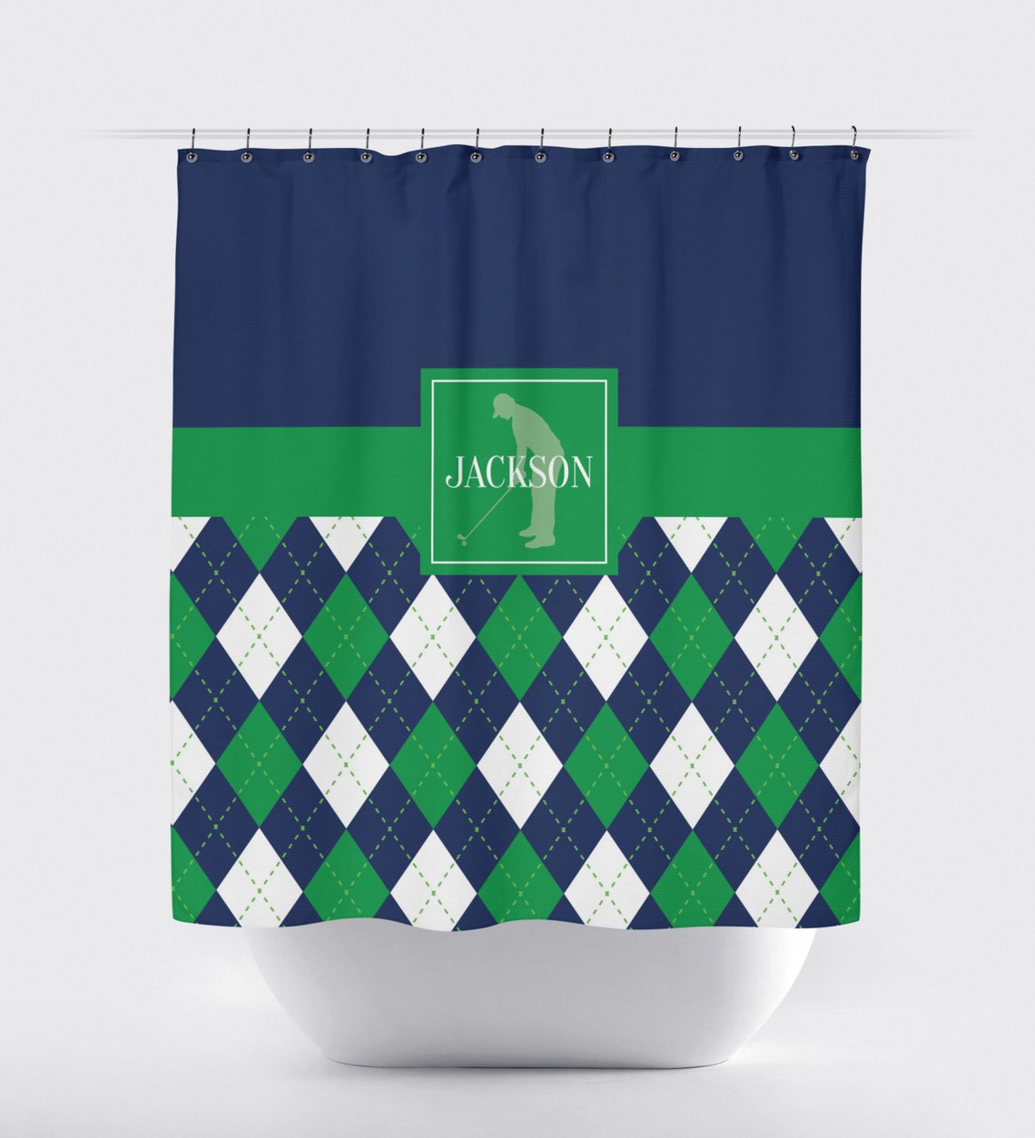 Argyle Golf Shower Curtain for Boys Monogrammed Name Preppy Etsy