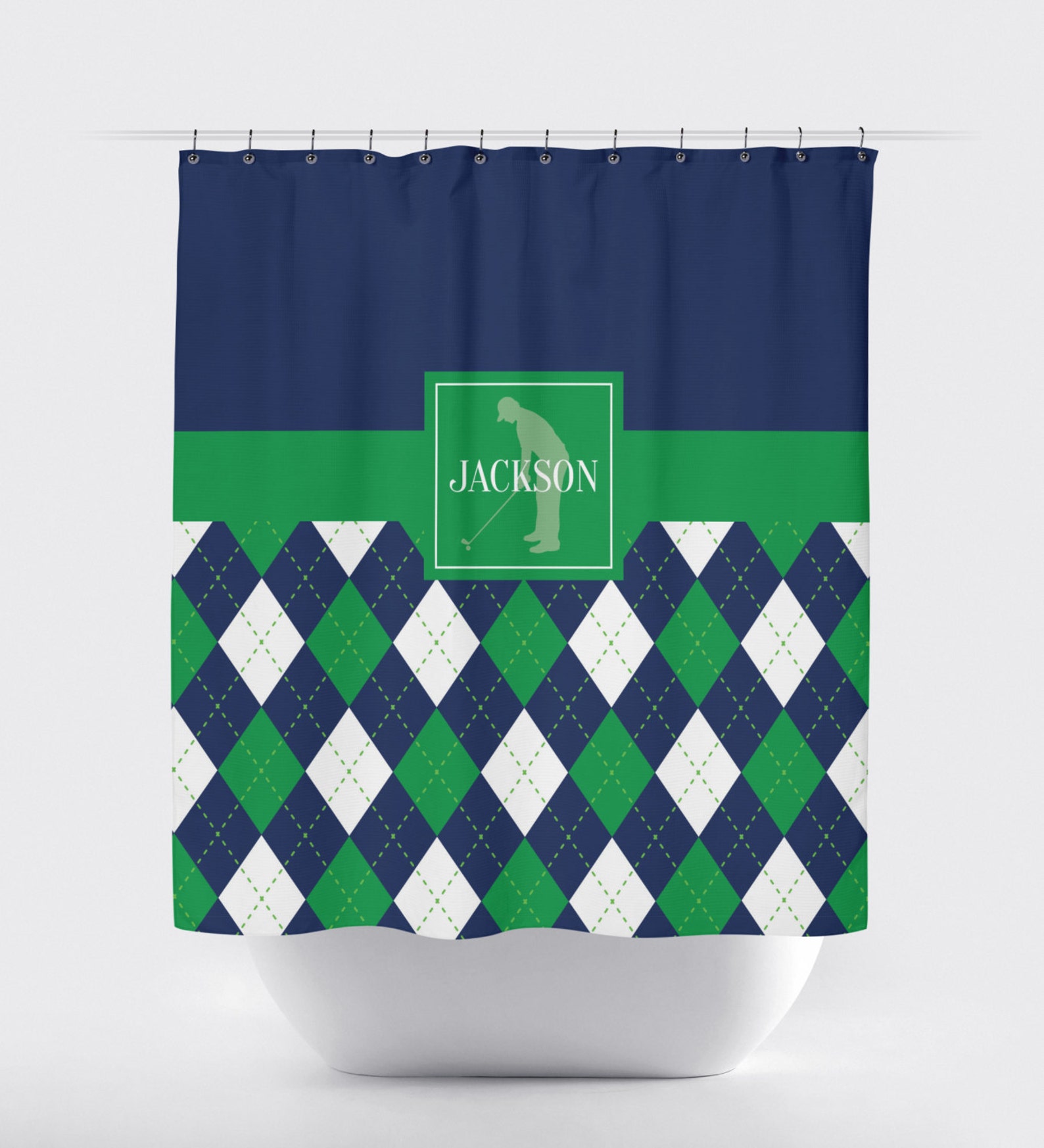Argyle Golf Shower Curtain for Boys Monogrammed Name Preppy Etsy