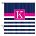 Custom Striped Shower Curtain-Personalized w/Monogram Initial-Navy Blue-Hot Pink-White-Choose Colors-Standard or Extra Long-Preppy Bathroom