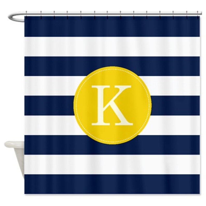 Preppy Personalized Striped Shower Curtain With Monogram Etsy