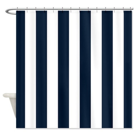 Vertical Striped Shower Curtain Navy Blue White Stripes Etsy