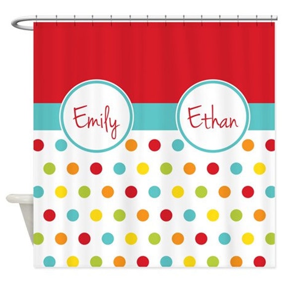 Polka Dot Shower Curtain W Two Names Personalized Shared Etsy
