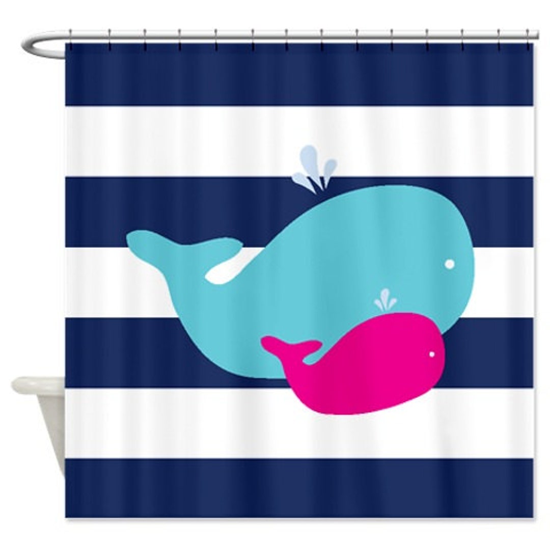 Whale Shower Curtain for Siblingsshared Bathroomnavy Etsy