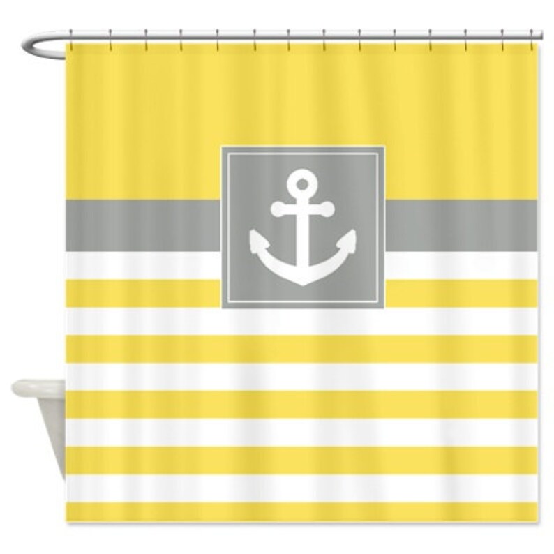 Nautical Shower Curtainlemon Zest and White Stripesgrey Etsy