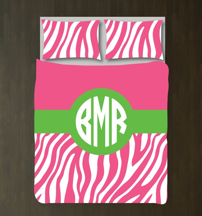 Zebra Print Duvet Covershamscircle Monogramcustom Bedding Etsy