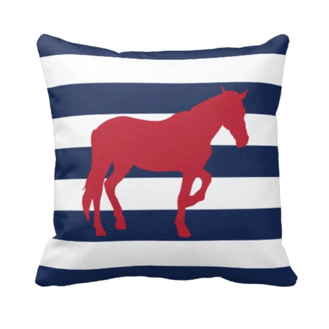 Striped Horse Throw Pillow & Cover Custom Horse Pillow Navy Etsy