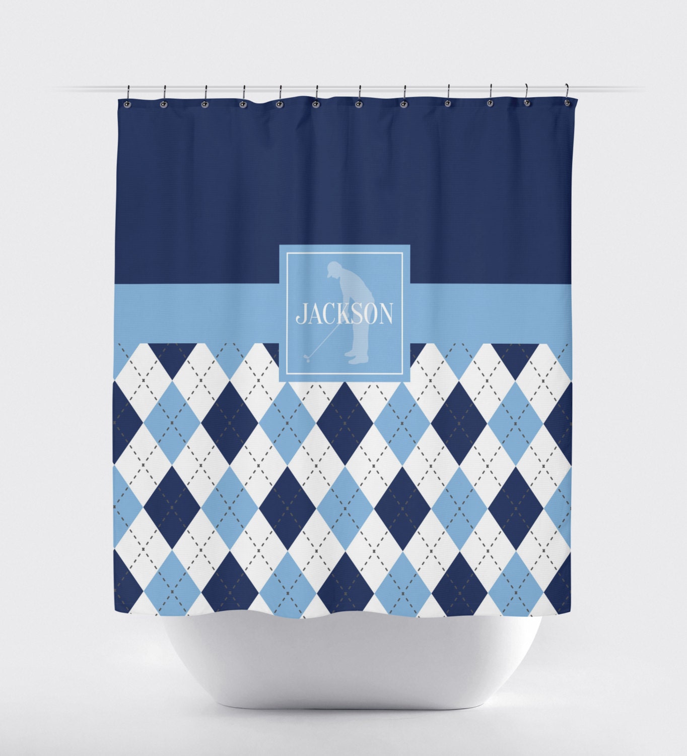 Argyle Golf Shower Curtain for Boys Monogrammed Name Preppy Etsy