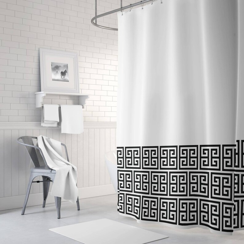Greek Key Shower Curtain White And Black Or Choose Any Image 0