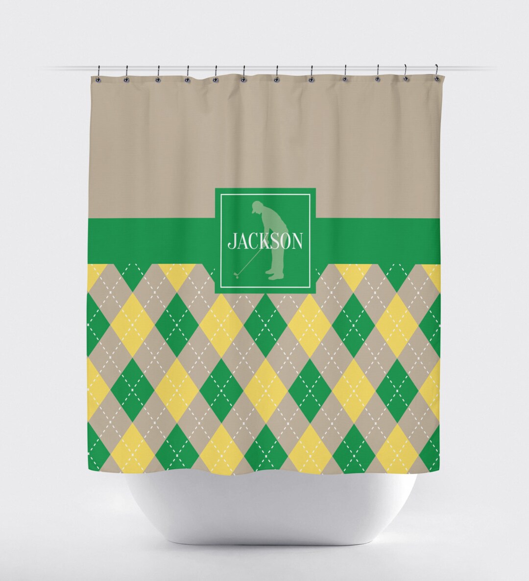 Argyle Golf Shower Curtain for Boys Monogrammed Name Preppy Etsy
