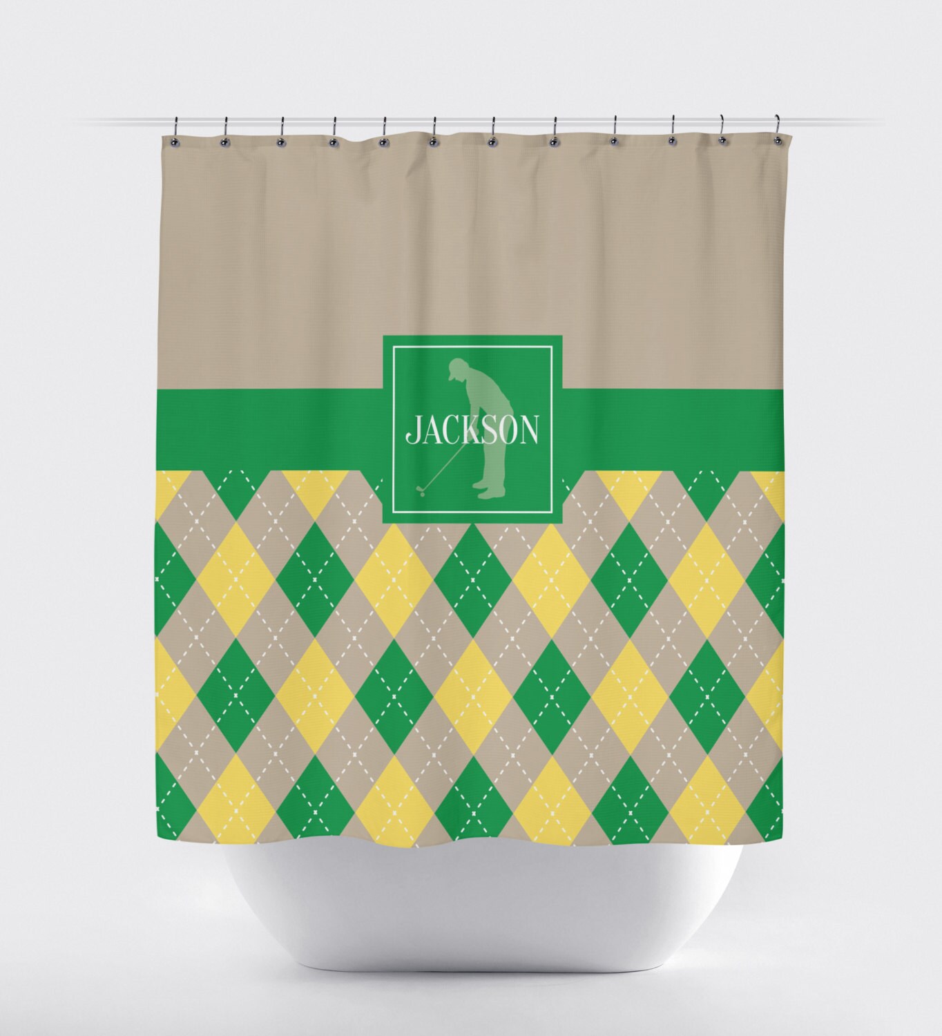 Argyle Golf Shower Curtain for Boys Monogrammed Name Preppy Etsy