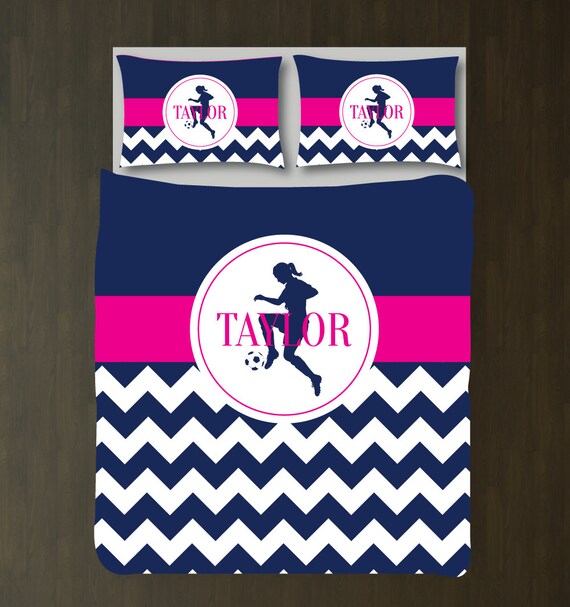 Girl S Soccer Bedding Set Custom Chevron Duvet Cover Etsy