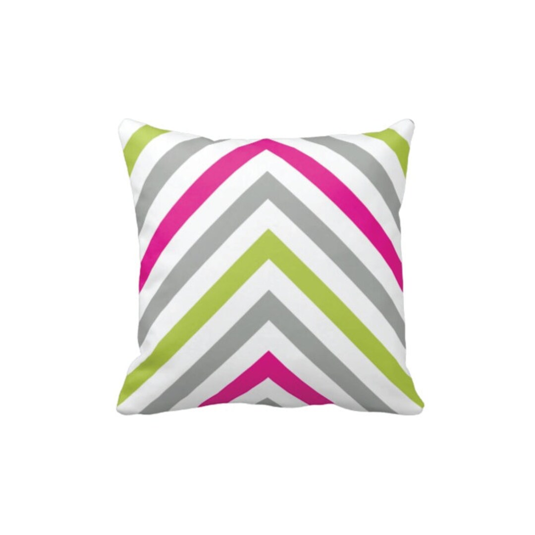 Chevron Striped Throw Pillow Coverinsertgreyhot Pinklime Etsy