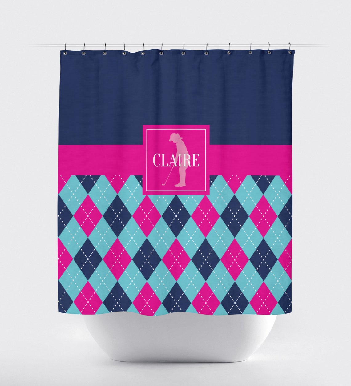 Argyle Golf Shower Curtain for Girls Monogrammed Name Preppy Etsy