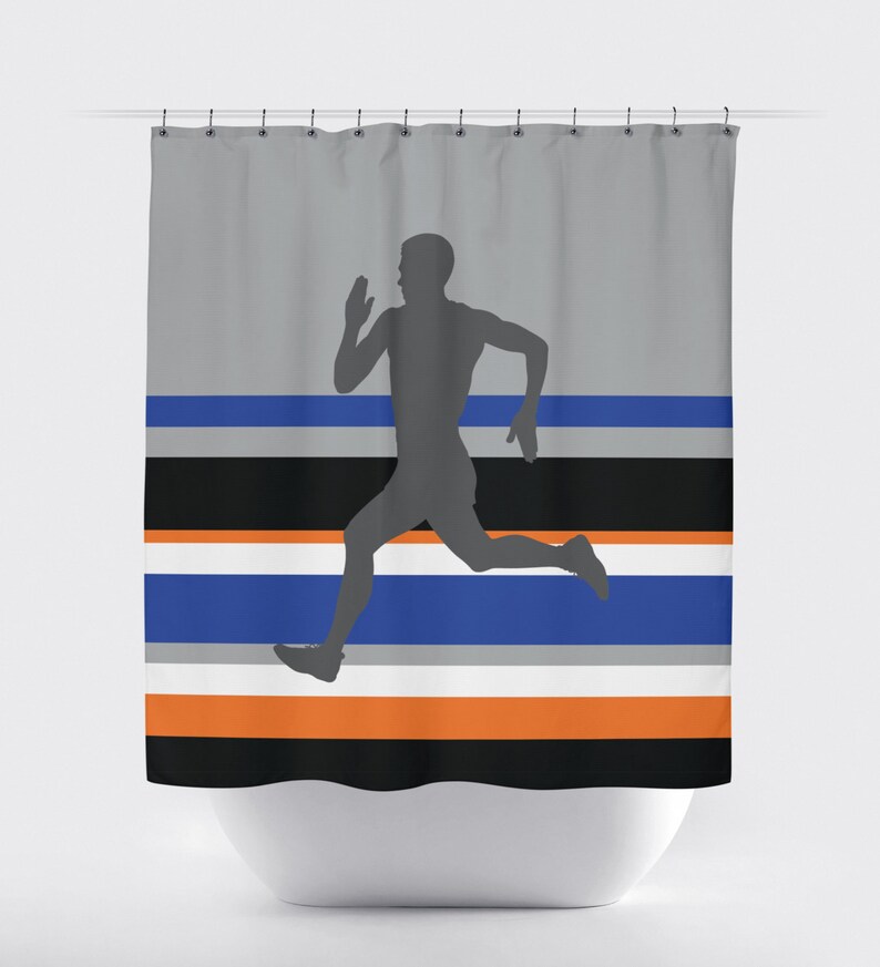 Striped Running Shower Curtain for Boys Male Runner Decor Etsy