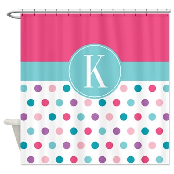 Polka Dot Shower Curtain Monogram Initial Custom Pool Radiant Etsy