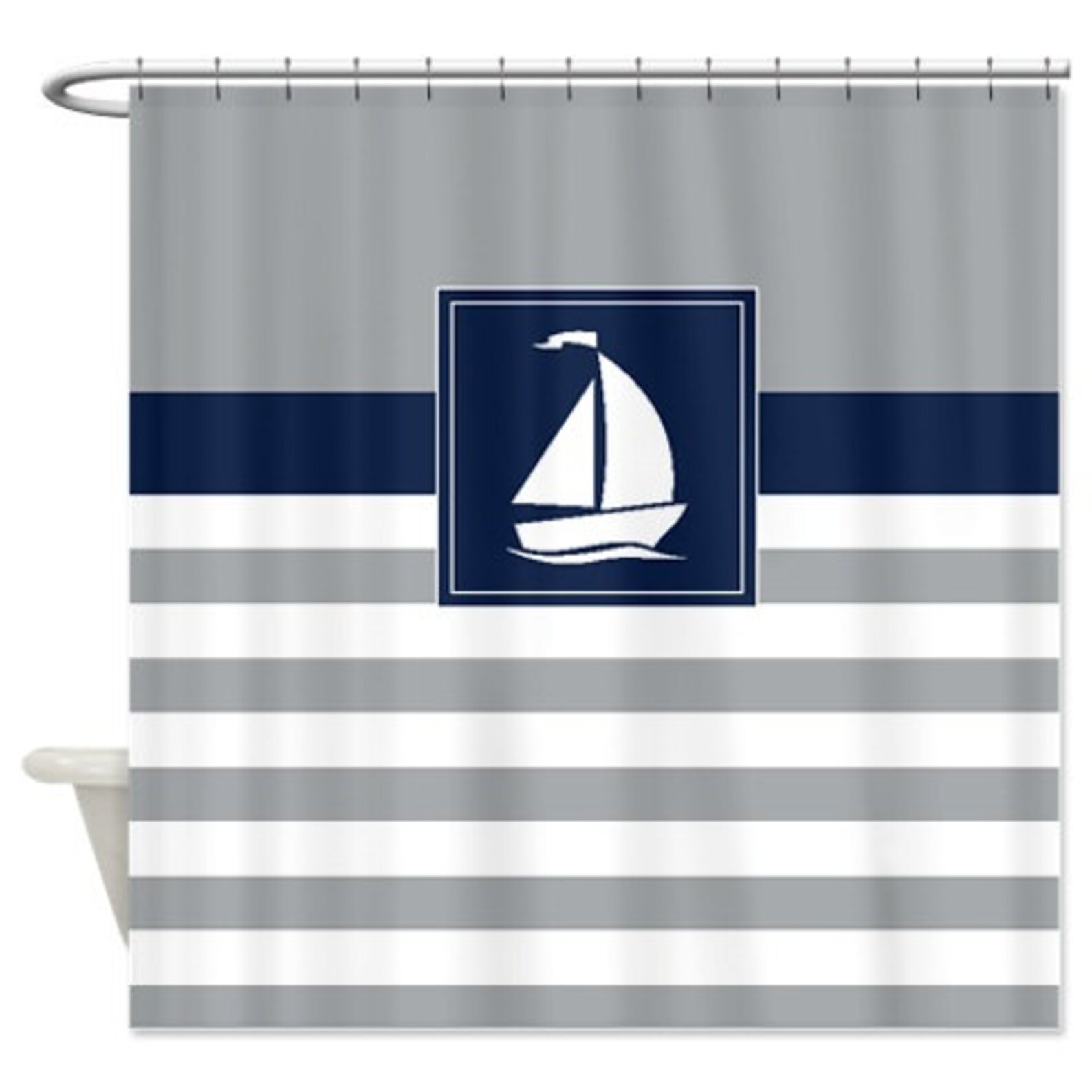 Nautical Shower Curtainpreppy Stripes With Sailboat Navy Etsy