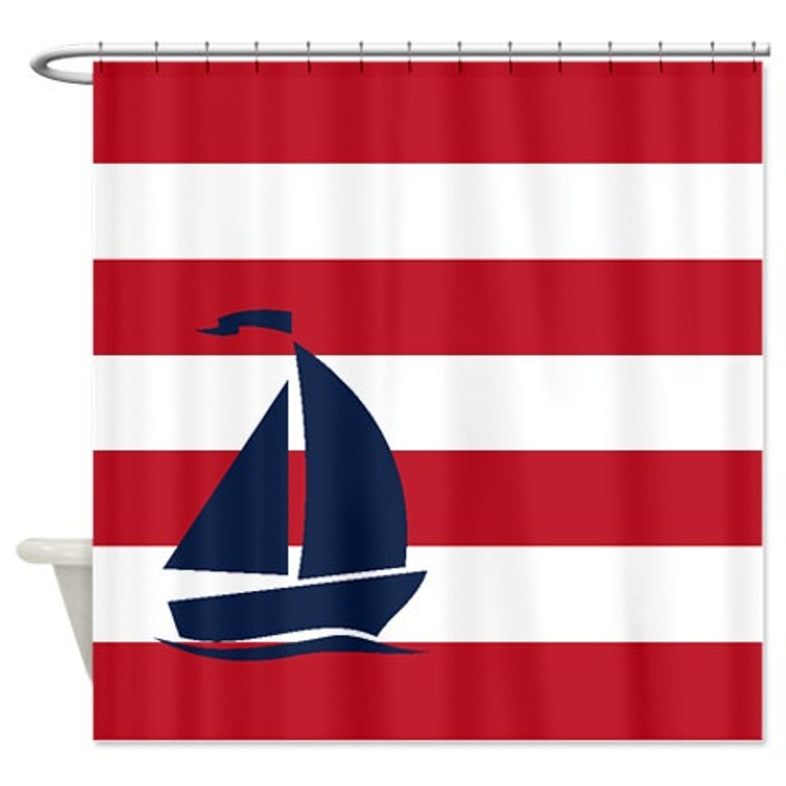 Nautical Shower Curtainnavy Blue and White Stripesaqua Etsy