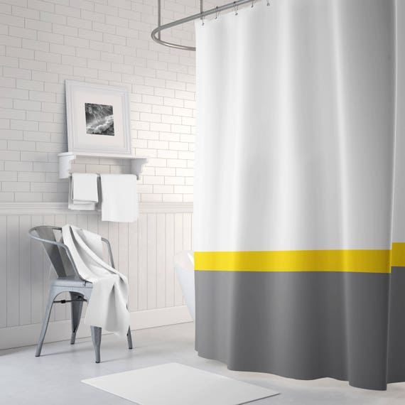 Color Block Shower Curtain Grey Yellow White Or Any Colors Uk Color Block Shower Curtain Grey Yellow, Yellow And Grey Shower Curtain Uk