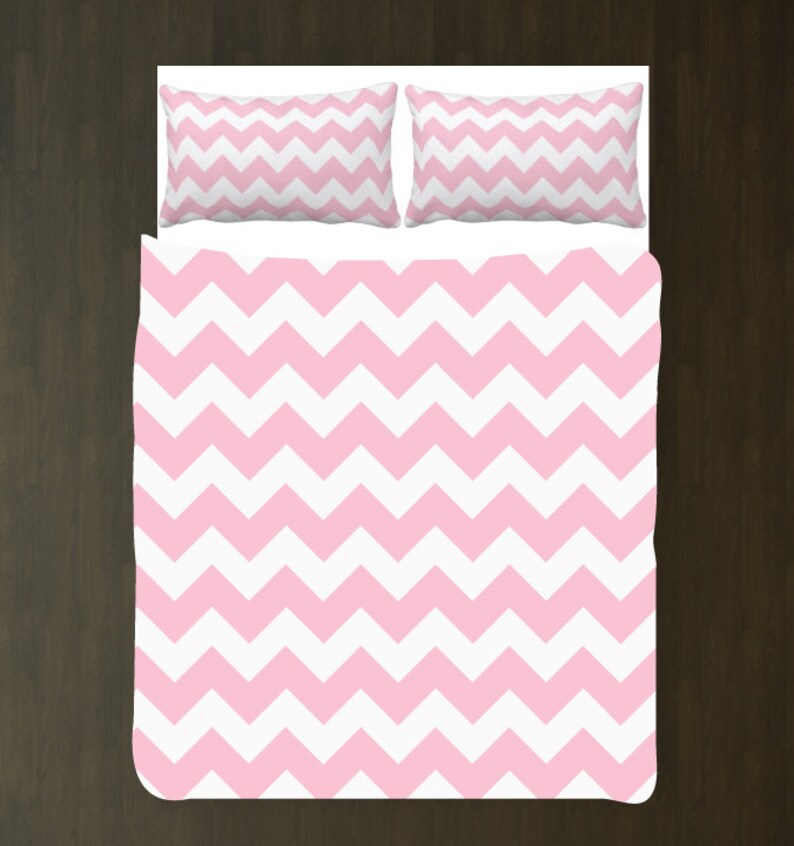 Custom Chevron Duvet Bedding Set Light Pink And White Any Image 0