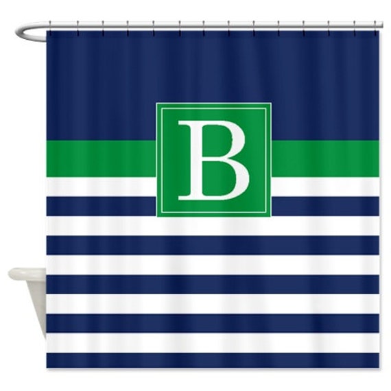 Custom Striped Shower Curtain Personalized W Monogram Etsy