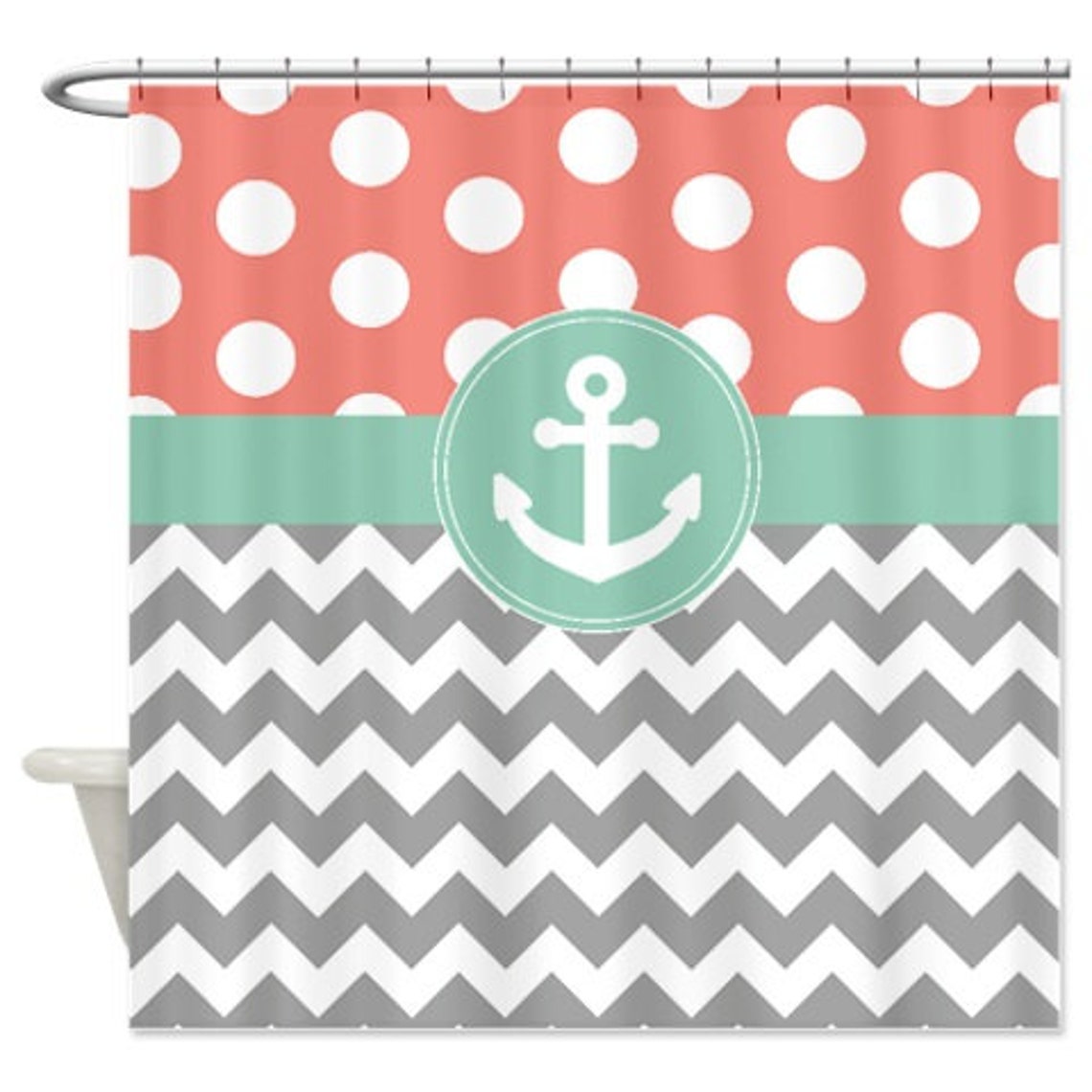 Nautical Anchor Shower Curtaingrayed Etsy