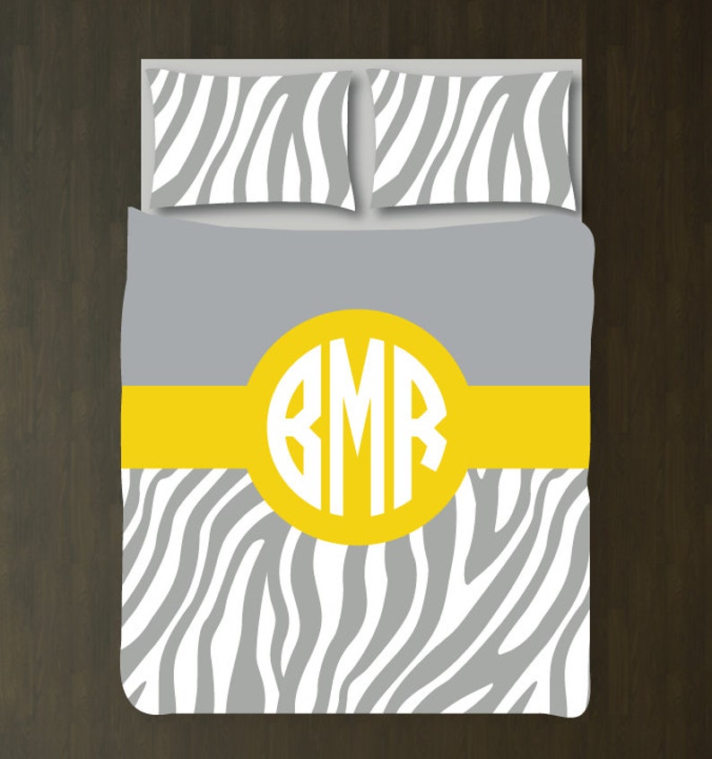 Zebra Print Duvet Covershamscircle Monogramcustom Bedding Etsy