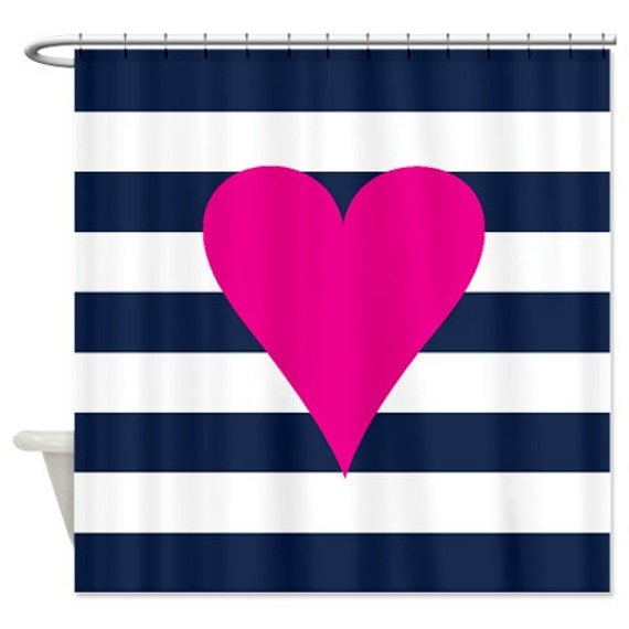 Heart Shower Curtain With Rugby Stripes, Rugby Stripe Shower Curtain