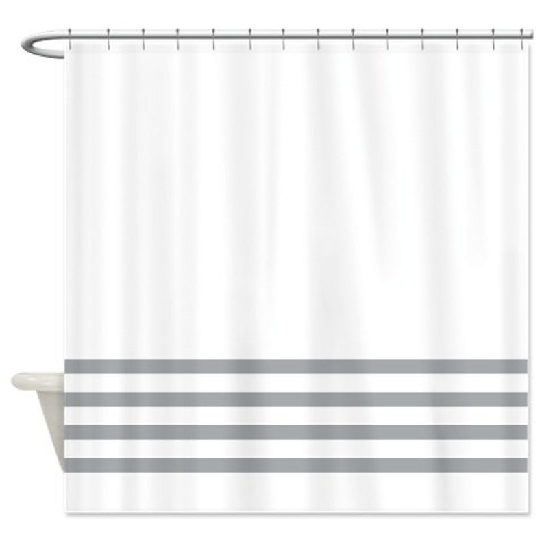 Striped Shower Curtain White With Grey Stripes Or Customize Image 0
