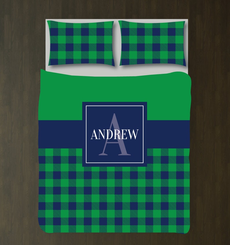 Buffalo Check Bedding Set Monogram Name Duvet Image 0
