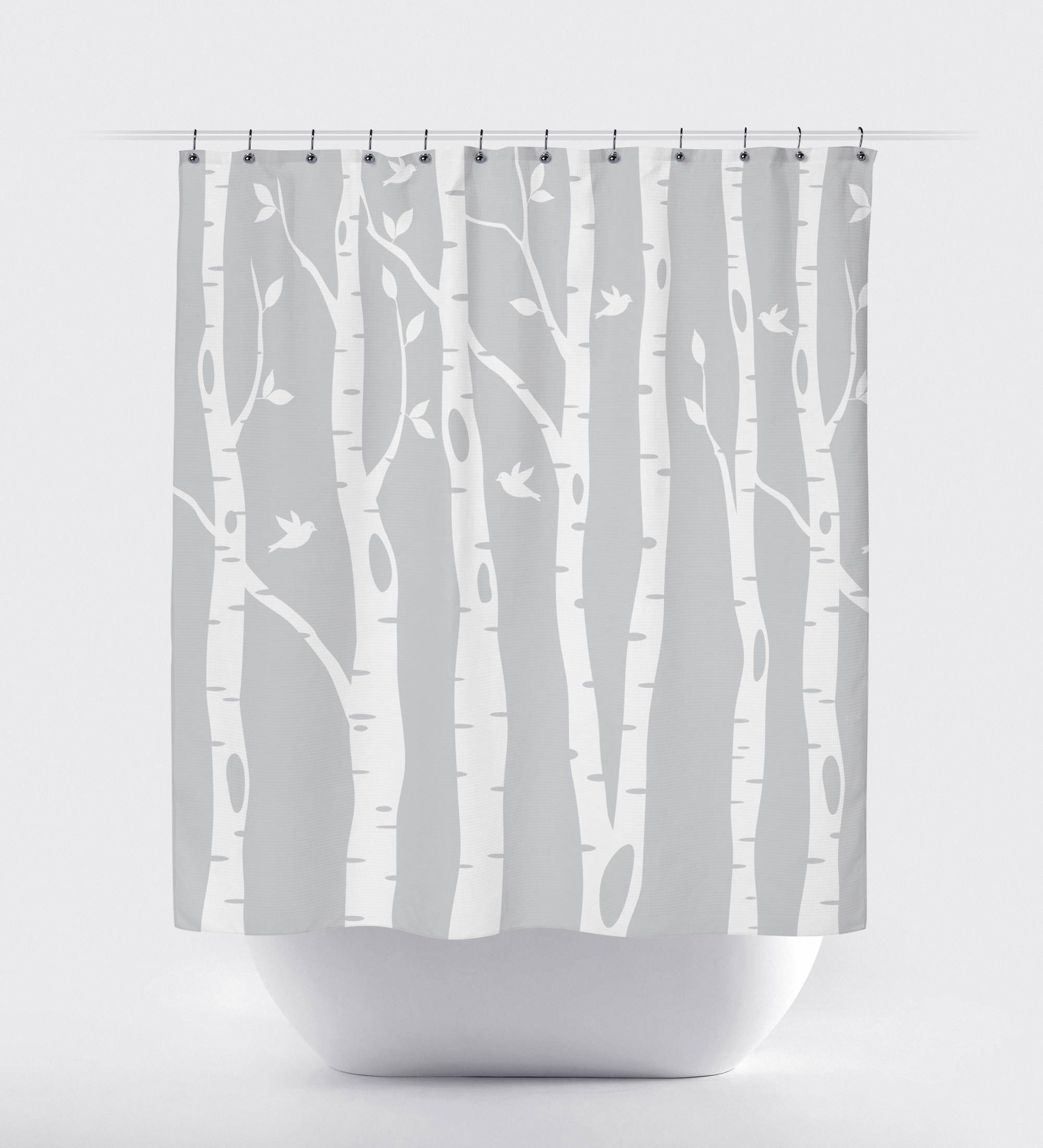 Birch Tree Shower Curtain With Birds, Colorful Tree Shower Curtain