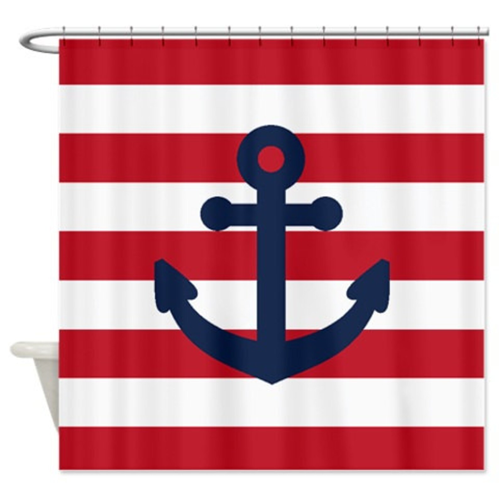 Nautical Shower Curtainbrick Red and White Stripesnavy Blue Etsy