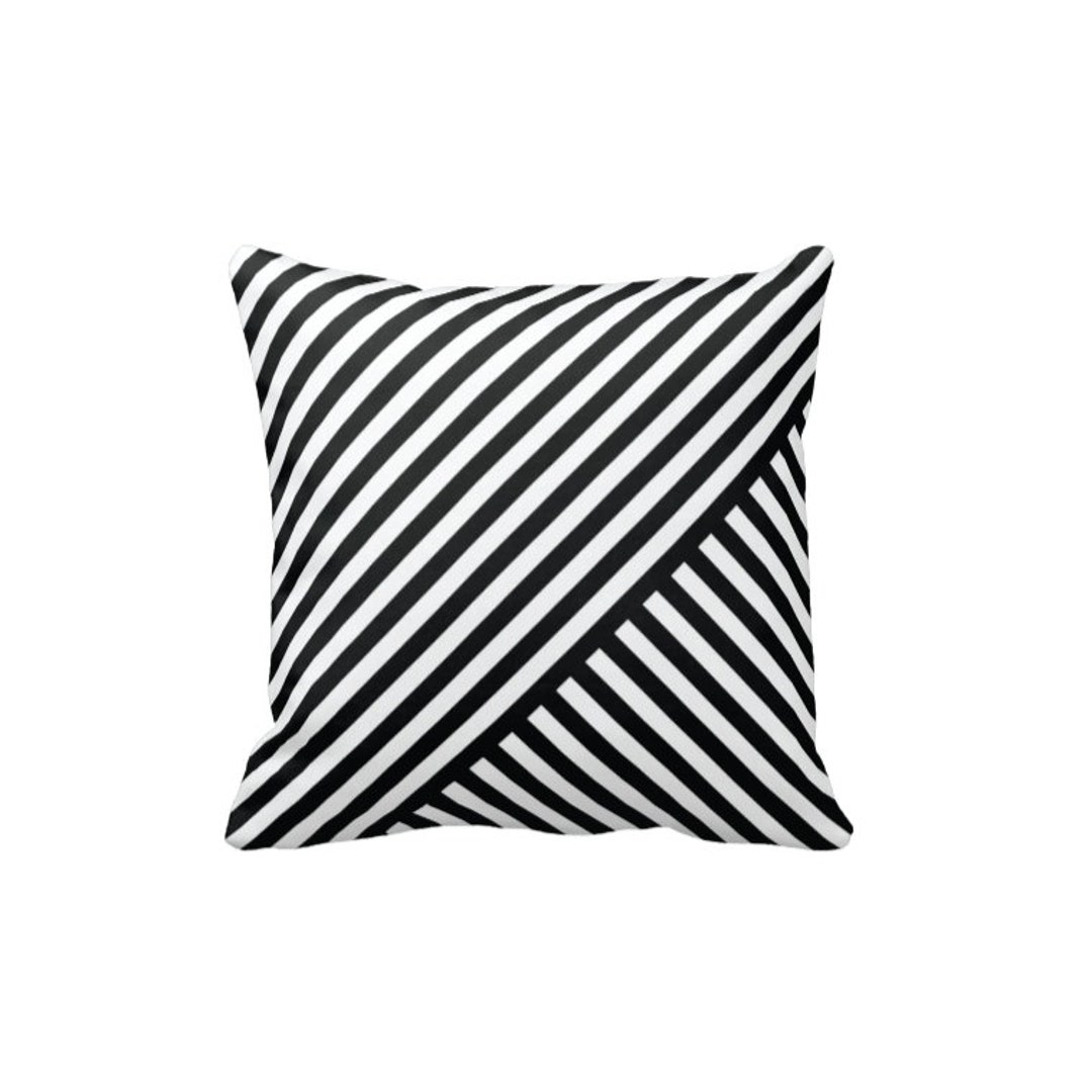 Custom Diagonal Striped Throw Pillow & Coverblack and White Etsy