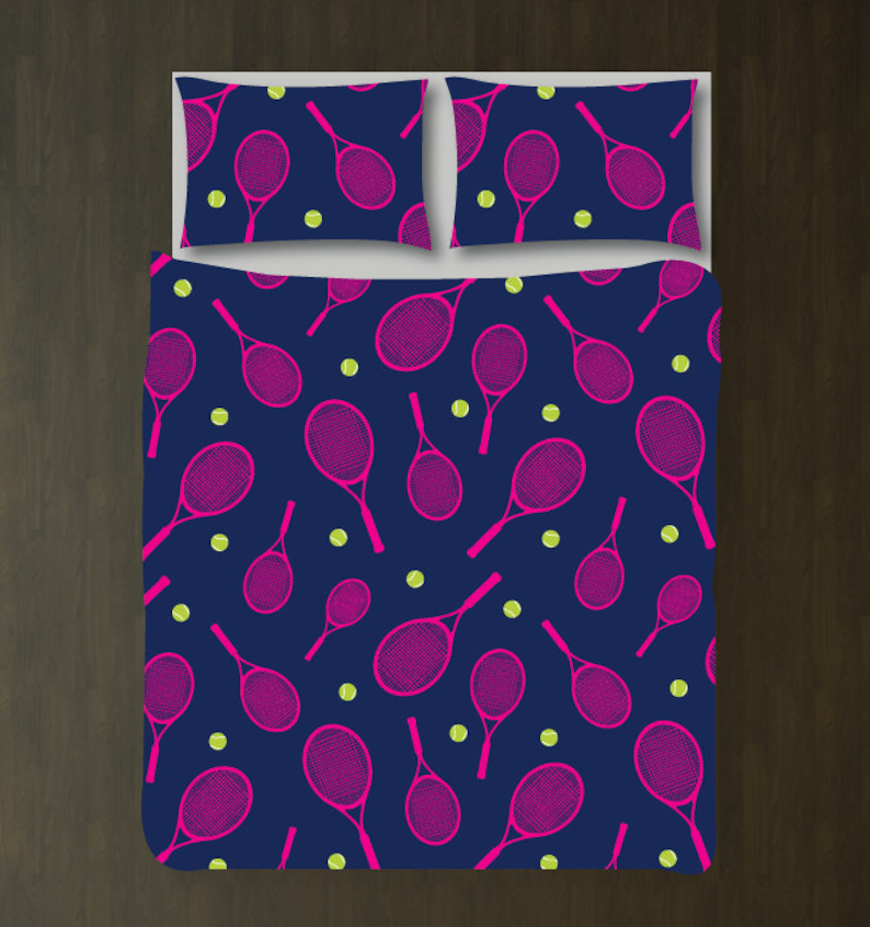 Tennis Bedding Set Preppy Tennis Balls & Rackets Duvet Cover Etsy