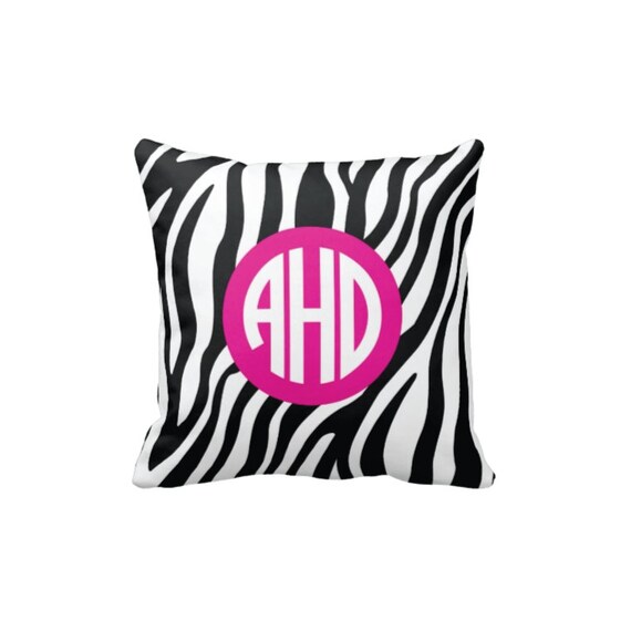 Zebra Print Monogrammed Throw Pillow & CoverBlackWhiteHot Etsy