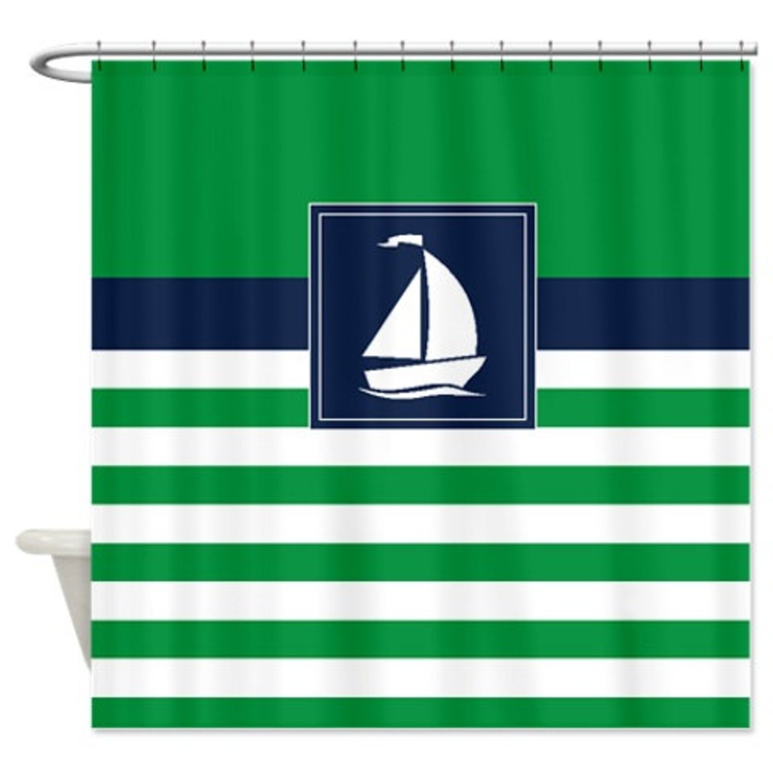Nautical Shower Curtainpreppy Stripes With Sailboat Brick Etsy