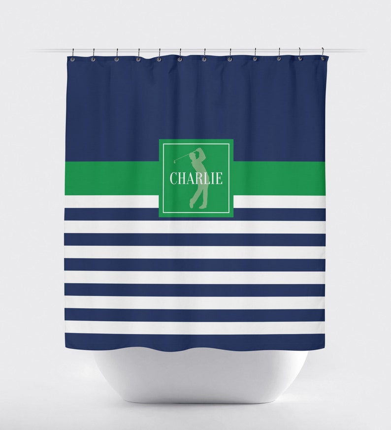 Golf Shower Curtain for Boys Monogrammed Name Preppy Stripe Etsy
