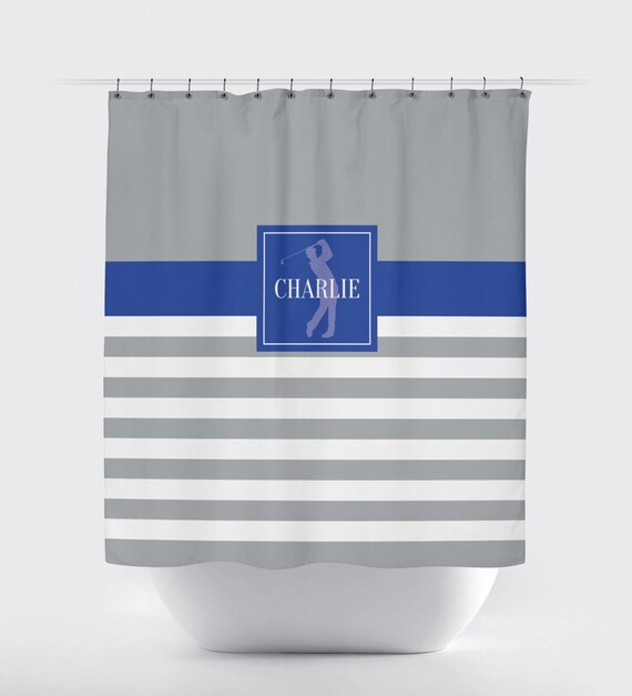Golf Shower Curtain for Boys Monogrammed Name Preppy Stripe Etsy