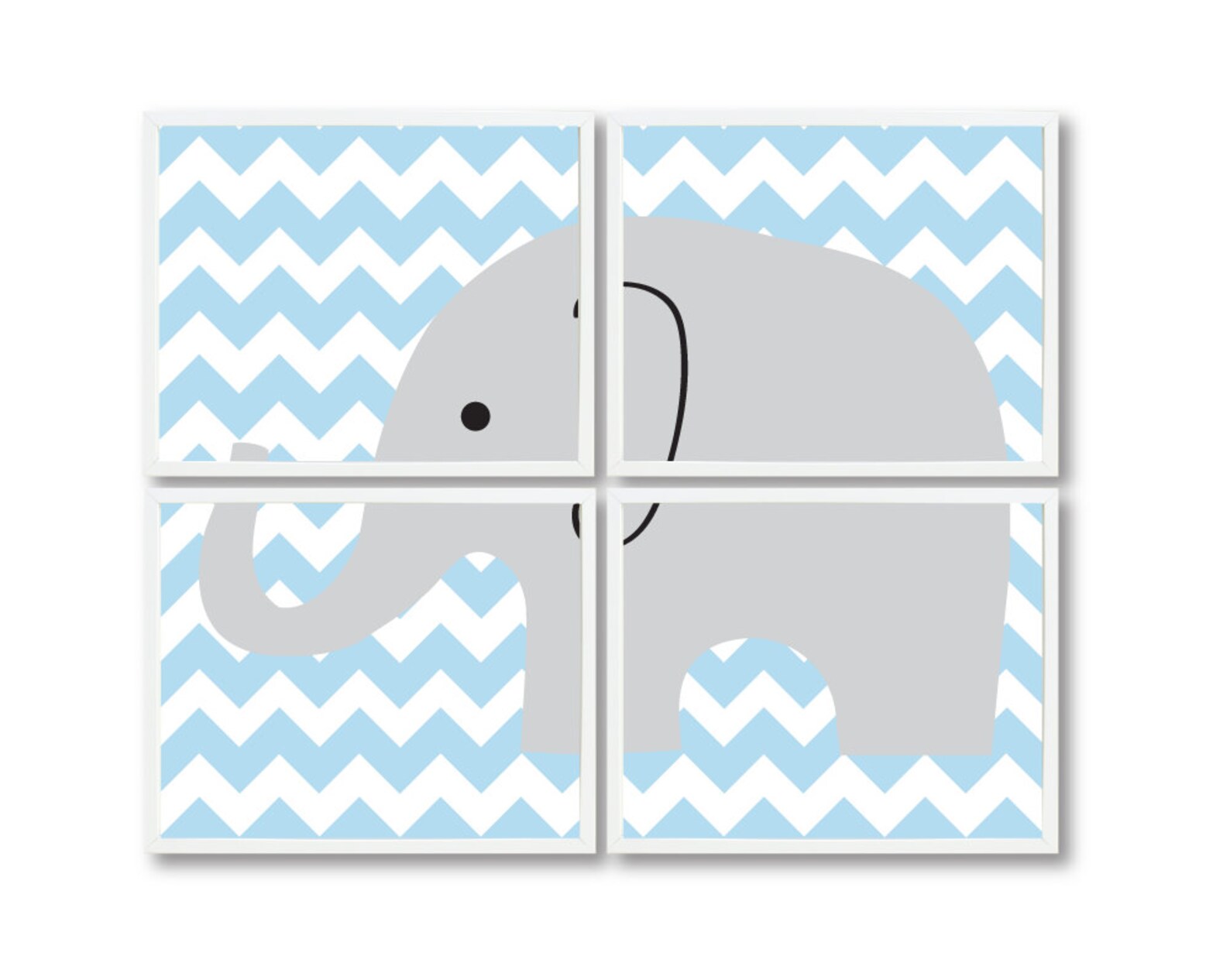 Baby Boy Elephant Nursery Art Print Setfour8x10chevronkids Etsy