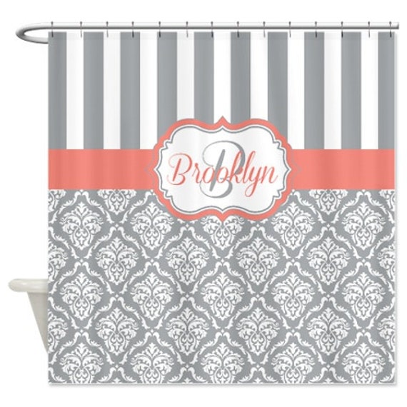 Damask Shower Curtain Custom Personalized W Monogram Name And Etsy