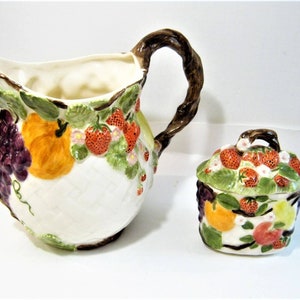 Vintage Duncan Enterprises  Trompe L&#39;oeil Harvest Basket Strawberry Fruits Pitcher Sugar Dish