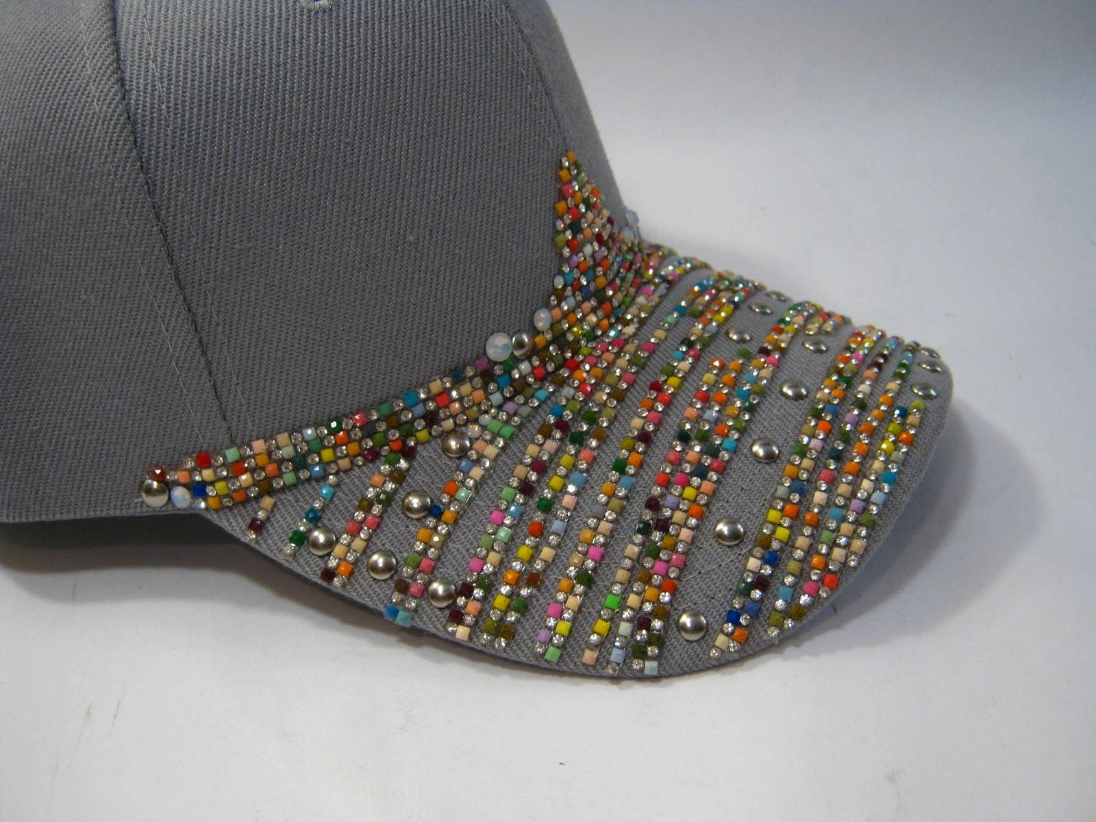 Gray Fashion Glam Baseball Trucker Cap Hat With Rhinestone  display picture 3