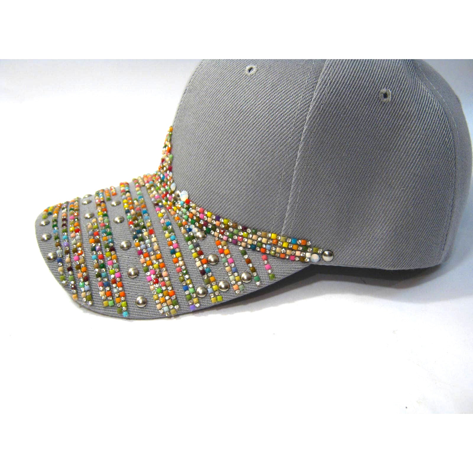 Gray Fashion Glam Baseball Trucker Cap Hat With Rhinestone 