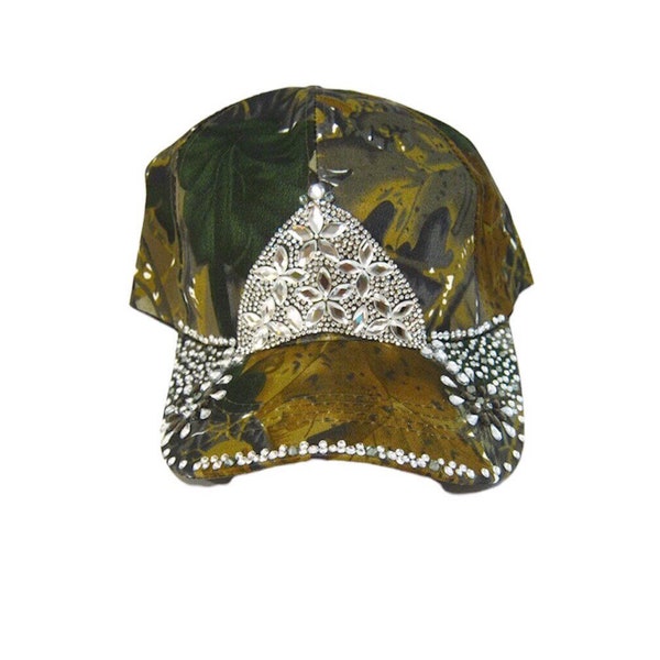 Genuine Hunting Sportswear Camo Rhinestone Beaded Hip Hop Streetwear Ladies Fashion Bling Baseball Cap Hat