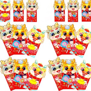 12pc Ano Novo Chinês Envelopes Vermelhos Ano das Bênçãos do Dragão Pacotes de Dinheiro da Sorte Porta-Cartão Presente Artesanato Scrapbooking