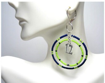 3 Zoll lang Seahawks Football Fan 12th Mann Frau Aktion Grün Marine Akzent Seahawks Geschenk Schmuck Big Hoop Ohrringe