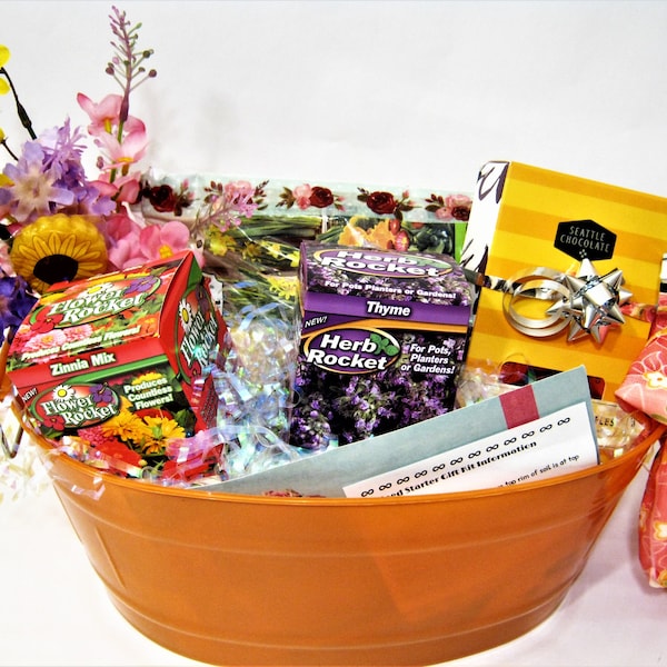 Gift for Garden Lovers Seed Starter Gift Basket Birthday Thinking of You Thank you Mothers Day w/Chocolates + Edible Bouquet