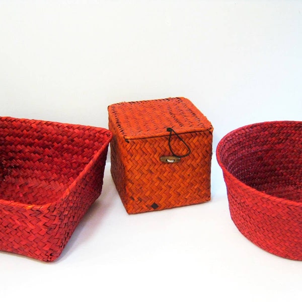 Red Storage Baskets Bathroom Etsy